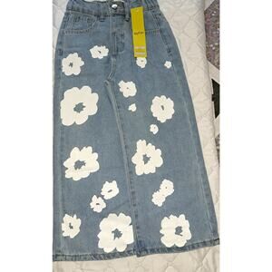 Girls My Fav Jeans with White Flowers Size 8